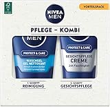 NIVEA MEN Face Duo Pack, Gesichtpflege Set mit NIVEA MEN Protect & Care Waschgel (100 ml) und NIVEA MEN Protect & Care Gesichtspflege Creme (75 ml), Pflegeset für M