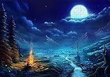 Moon Bonfire Puzzle Classic 1000 Teile Holzpuzzle Art Team Projekte für Unterhaltung und Entspannung-52x38