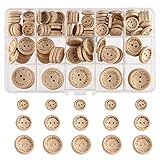 FEPITO 140 Stück Handmade Knöpfe “Handmade mit Liebe” Holzknopf 15mm 20mm 25mm Runde Form Holzknöpfe zum Nähen und Basteln von Dek