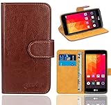 FoneExpert® LG Leon 3G / 4G Handy Tasche, Wallet Case Flip Cover Hüllen Etui Ledertasche Lederhülle Premium Schutzhülle für LG Leon 3G / 4G (Braun)