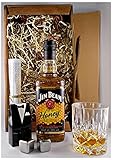 Geschenk Jim Beam Honey Whiskeylikör + 2 Whisky Kühlsteine + G