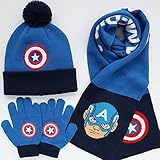 PRETAY Marvel Captain America Beanie Hat Scarf Gloves Iron Man Winter Autumn Warm Hat Embroidery Cartoon Knitted Hat Outdoor Activities Scarf Windproof F