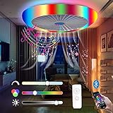 Flach Deckenventilatoren Mit Beleuchtung und Fernbedienung Dimmbar LED Deckenleuchte mit Ventilator RGB Deckenlampe Farbwechseln APP Bluetooth Lautsprecher Musik Fan 72W Deckenventilator L