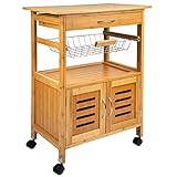 ONVAYA® Küchenwagen Tokio | Küchenrollwagen aus Holz | Weiß | Bambus | Beistellwagen mit Rollen (Bambus Küchenwagen)