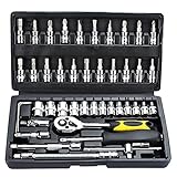 F Fityle 46 Stücke Auto Reparaturwerkzeug Set Auto Ratchet Schraubenschlüssel Socket T