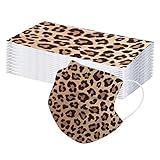Lulupi 50 Stück Leoparden Mundschutz Einweg Erwachsene Mund und Nasenschutz Mundbedeckung Bedruckte Atmungsaktiv Staubschutz Bandana Maske Halstuch S