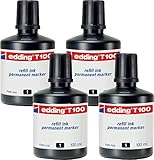 edding T100 Permanentmarker Nachfülltinte - schwarz - Inhalt: 4x 100ml - Tusche für edding Permanent Marker (auch edding EcoLine)