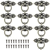 KLYNGTSK 10 Stück Vintage Möbelgriff Schubladengriffe Ring Ziehen Griffe Vintage Möbelknopf Messing Türgriffe Antik Schrankgriffe mit 20 Schrauben Alte Möbel Griffe für Schrank, Schubladen, Tü