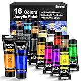 Emooqi Acrylfarben Set, Acrylfarben 16x75ml Tuben - mit 10 Malpinsel Acryl Farben Set Farbe für Stein, Holz, Stoff, Papier, Keramik Acrylfarben für Künstler, Anfäng