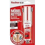 fischer MÖBELRETTER, Holzspachtel in Beige, Reparaturmasse für ausgerissene Scharniere & Dübel, geeignet für Holz & Plattenbaustoffe, 23 g (25 ml)