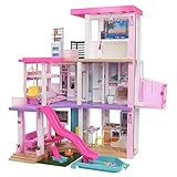 Barbie GRG93 - Traumvilla, dreistöckiges Puppenhaus (114 cm) mit Pool, Rutsche, Aufzug, Lichtern und Geräuschen, Spielzeug ab 3 J