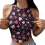 Modaworld Ärmelloses Tanktop mit lustigem Print Damen Crop Top Camisole Bustier Tops Bluse Oberteil Bauchfrei Kurzarm Oberteil Bluse Shirt Oberteile Ärmellos Neckholder Top Kurz Shirt für D
