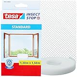 tesa® Fliegengitter-Fenster Insect Stop Fliegennetz STANDARD 1,3 m x 1,5 m Weiß | Zuschneidbar Insektenschutz Für Fenster Mückenschutz Moskitonetz Netz Mit Klettband Selbstklebend Ohne B