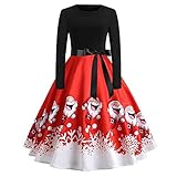 VEMOW Elegantes Design Damen Cocktailkleid Herbst Abendkleid Damen Vintage Kleider Print Langarm Weihnachts Abend Party Swing Kleid 2018(Rot, 34 DE/M CN)