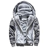 U/S Tarnung Fleecejacke Herren Softshelljacke Anzug Übergröße Reißverschluss-Hoodie Schwarz Lange Ärmel mit Kapuze gerippte Ärmelbündchen und Saum Mit T