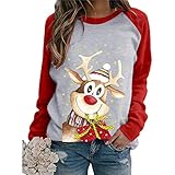 Weihnachten Pulli Damen Pullover LäSsiges Langarmshirt Oberteile Herbst Winter Langarm Tshirt Teenager MäDchen Xmas Shirts Bluse Pulli Mode Lose Jumper Rentier Muster Top Streetw