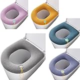 WC Sitzauflage Toilettensitzabdeckung Pads Weiche Verdickte Toiletten Sitzbezug Set, WC Sitzkissen mit Aufhängeschlaufe, Waschbar Toilettensitzbezug für Universal Toilettensitz Seat Cover (5 Pcs)