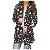 Weihnachten Strickjacken Damen Langarm Elch Rentier Muster Elegant Aesthetic Sweatshirt Cardigan Mantel Christmas Offene Oberteile Winter Xmas Pullover Leichtgewicht Outwear Strickmantel Mit T