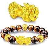 nobrand Sand Gold 3D Pixiu Charms Braun Tigerauge Tier Perlen Armband Transfer Feng Shui Schmuck