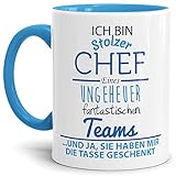 Tasse mit Spruch Chef Innen und Henkel Blau - Kaffeetasse/Mug/Cup - Qualität Made in Germany