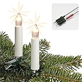 Hellum Lichterkette Made-in-Germany Weihnachtsbaum, Kerzen Lichterkette innen mit Clip, 30 Lichter, beleuchtete Länge 2320cm, Kabel grün Schaft mit Wachstropfen weiß, für Innen mit Stecker 813012