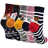 Damen Bunte Socken Lustige Socken mit Motiv Karikatur Tier Witzige Niedlich Katze Hund Coole Socken Baumwolle Weihnachten Geschenkideen für Frauen Mädchen 5 Paare, EU 35-42, 1.k