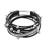 Qinlee Punk Leder Armband mit Perlen Diamant Einstellbare Armband mit Strass Vintage Style Geschenk Braun Armreifen für Männer D