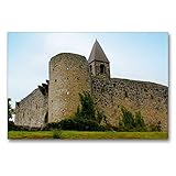 CALVENDO Premium Textil-Leinwand 90 x 60 cm Quer-Format Eine hohe Mauer umschließt die Dreifaltigkeitskirche von Hrastovlje, Slowenien, Leinwanddruck von Maria Reichenauer M
