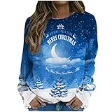 Lazzboy Sweatshirt Damen Pullover Weihnachten Katze Weihnachtsbaum Langarmshirt Oberteil Weihnachtspullover Christmas Xmas Bluse Frauen Shirt Langarm Lockere Shirts ( X-Weiß,XXL )