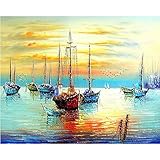 DIY Malen nach Zahlen Kit Gemaltes Segelboot Diy Ölgemälde Zeichnung Abstract Anfänger mit Pinseln und Acrylpigment-16x20 Zoll (Ohne Rahmen)