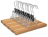 VonBueren 12x Hosenbügel Holz | Hosenspanner | Klemmbügel | 360 Grad drehbarer Haken | weiche Filzeinlage | Kleiderbügel H