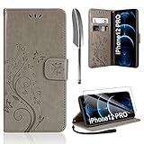 AROYI Lederhülle Kompatibel mit iPhone 12/iPhone 12 Pro Hülle und Schutzfolie, Flip Wallet Handyhülle PU Leder Tasche Kartensteckplätzen Schutzhülle Kompatibel mit iPhone 12/iPhone 12 Pro G