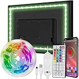 Zethot LED TV Hintergrundbeleuchtung, 3.5m/11.5 ft TV LED Strip für 40-65 Zoll TV, PC, Spiegel mit 44 Tasten Fernbedienung und APP Steuerung, RGB 5050 DIY Farben TV LED, Musik Sy