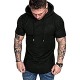 ZYYM Herren T-Shirt mit Kapuze Kurzarm Slim Fit Hoodie Tops Männer Pullover Hemd Sommer Kapuzenshirt Kurzarmshirt Kurzarm Top Herren Sport Tank Top Workout Fitness Gym Hoodie Kapuzenp