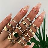 Aukmla Boho Knöchelringe Set Gold Stapelbare Fingerringe Midi-Größe Gelenkknöchelringe Handzubehör für Frauen und Mädchen 13PCS