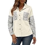 ZhaZhaMeng Damen Casual Leopard Print Jacke Button Down Cord Jacke Reverskragen Langarm Outwear Warm Fall Mantel, beige, 48