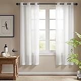 Ösenschal Voile Vorhang in Leinen-Optik Leinenstruktur Ösenvorhang Gardine mit Ösen Solid Sheer Wohnzimmer Elegant, Off White (2er-Set, je 175x140cm)