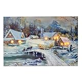 LED Bild Winter-Blick mit TIMER, Wandbild, Leuchtbild, Leinwand, 40x60