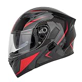 LETIAN Vollgesichts-Aufklappbarer Modularer Motorradhelm ECE-Zugelassener Motorradhelm Mit Doppelvisier Und Bluetooth-Kopfhörersteckplatz, Moped-Helme Für Erwachsene, Männer Und Frauen C,S=55-56CM
