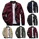 Ncenglings Herren Jacke Lässige Einfarbige mit Reißverschlusstasche Stehkragen Große Herbstjacke Reine Baumwolle Freizeitjacke Dünnes Herbsttop Oberteil Atmungsaktives Bluse mit Tasche-#6