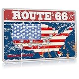 ALREAR Route 66 US-Flagge Man Cave Schilder Vintage Aluminium Metallschild Highway Road Poster für Home Garage Wanddekorationen 30,5 x 20,3