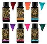 Diamine - Füllfederhalter-Tinte, 30 ml, Farbrad, 6 Flaschen – Oxblood, Pumpkin, Stahlblau, Imperial Purple, Hope Pink, Delamere G