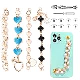Vcoiraa 4pcs handykette Damenmode mit Werkzeugen DIY handykette perlen handyschmuck Liebe Herz Anti-Verlorene Vierblättriges Kleeblatt Handy Straps für Frauen mit iPhone Samsung