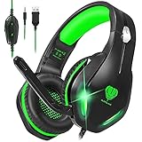 Stynice Xbox Headset - 3,5 mm Jack Surround Sound Gaming Kopfhörer mit Noise Cancelling Mic und LED Licht für PC PS4 PS5 Xbox One Laptop Smartphone, Over Ear Gaming Headset (Grün)