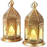 Orientalische Laternen 2er Set Laterne Basem Klar | 2X Orientalisches Windlicht aus Metall & Glas in Klar | Marokkanische Glaslaterne für draußen als G