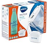 BRITA Marella Bundle Pack weiß mit Aqua isolierter Edelstahlflasche - Filterkanne reduziert Chlor, Kalk und Verunreinigungen inkl. 2 MAXTRA+ Filterk