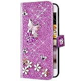 Uposao Kompatibel mit Samsung Galaxy A5 2016 Hülle Schmetterling Blume Diamant Strass Bling Glitzer Handy Hülle Leder Wallet Schutzhülle Brieftasche Hülle Klapphülle Tasche Kartenfächer,L