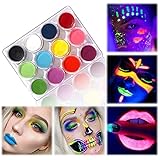 Water Activated UV Reactive Pastel, Halloween Eye Liner UV Glow Makeup, Neon UV Pigment, Pack of 12 Colors, Cosmetic Bright Neon Powder, Eye Shadow, Makeup for Face, Eyes & Body