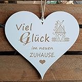 Dekoschild Shabby Schild Herz VIEL GLÜCK IM NEUEN ZUHAUSE Anhänger Plakette Holzschild 13 x 12 cm H