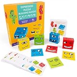Abhpjuy Kinder-Holz-Gesichtsveränderungs-Rubik's-Würfel-Baustein-Spielzeug Baby pädagogisches Früherziehungs-Spielzeug 3+ Baustein-Spaß-Spielzeug
